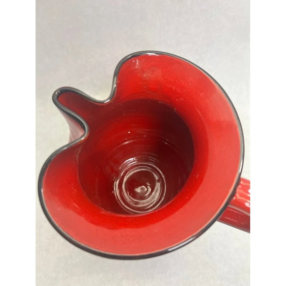 Handmade Red Glazed Ceramic Pitcher Pinched Spout Signed M Ro Studio Pottery